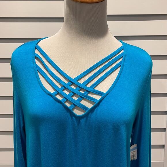 Rain NWT long Sleeve Top with front straps detail in a Royal Blue. - Picture 2 of 8